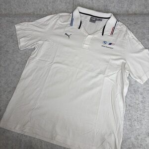 Puma BMW Motorsport Polo Shirt XL White Mens Racing M Stripe Embroidered Y2K